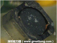 使用銀(Ag)鍍層的電源電感器(Power Inductors)，經(jīng)過推力測試后，零件端點上已經(jīng)看不到任何鍍層的痕跡了，所以其耐推力就比較小。