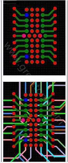 焊盤內(nèi)過孔用于內(nèi)部，而外部引腳在0.5mm柵格上扇出-深圳宏力捷