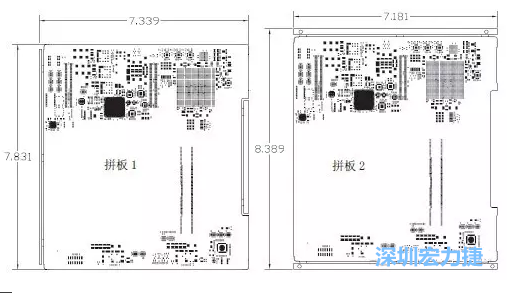 如圖11所示在兩種拼板中PCB單元的邊條位置不同，拼板1中邊條在長邊方向，而拼板2中邊條在短邊方向-深圳宏力捷