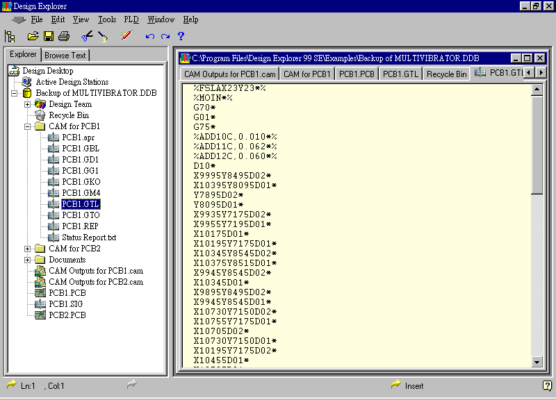 要檢查各Gerber輸出文件，則在瀏覽器中打開(kāi)CAM Output for PCB1，即可看到一系列Gerber輸出文件。