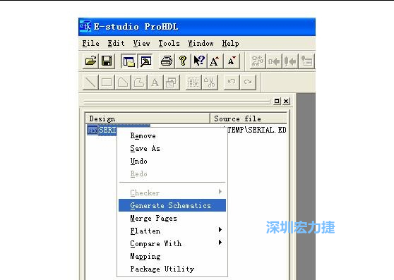 4．右鍵點擊 Serial.EDF 文件，選擇 Generate Schamatics：
