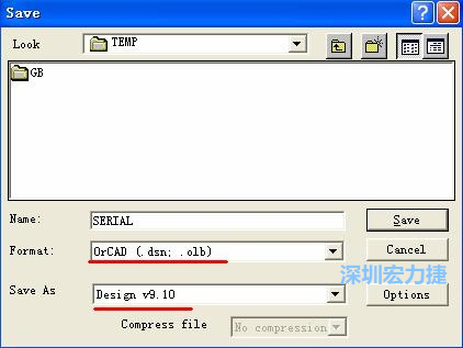 選擇菜單 File－Save As，輸出格式選 ORCAD 9.10。