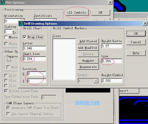 轉(zhuǎn)孔圖時也需在Customize Document欄點擊Option，在彈出的Plot Options-窗口中選擇Drill Symbols