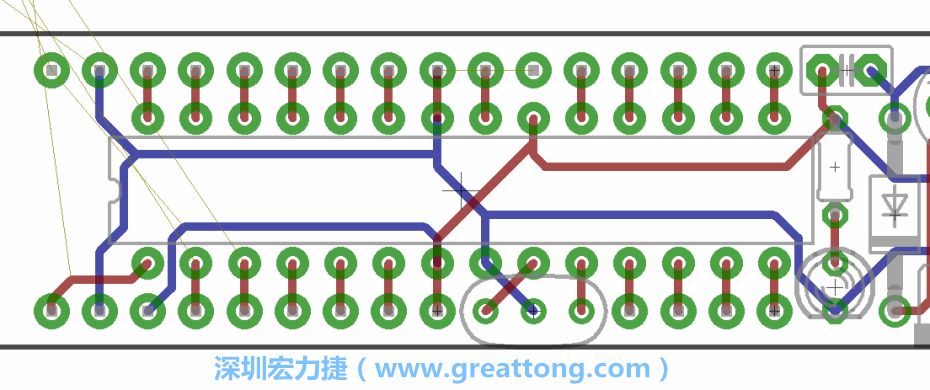 如果可以的話盡量讓接地線保持在電路板的背面，這樣它們就可以在可能范圍內(nèi)和最大的接地面連結(jié)在一起。