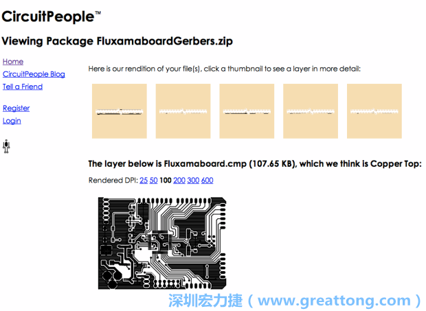 預覽Gerber格式中最簡單的方式是使用來自Circuit People的免費線上工具。
