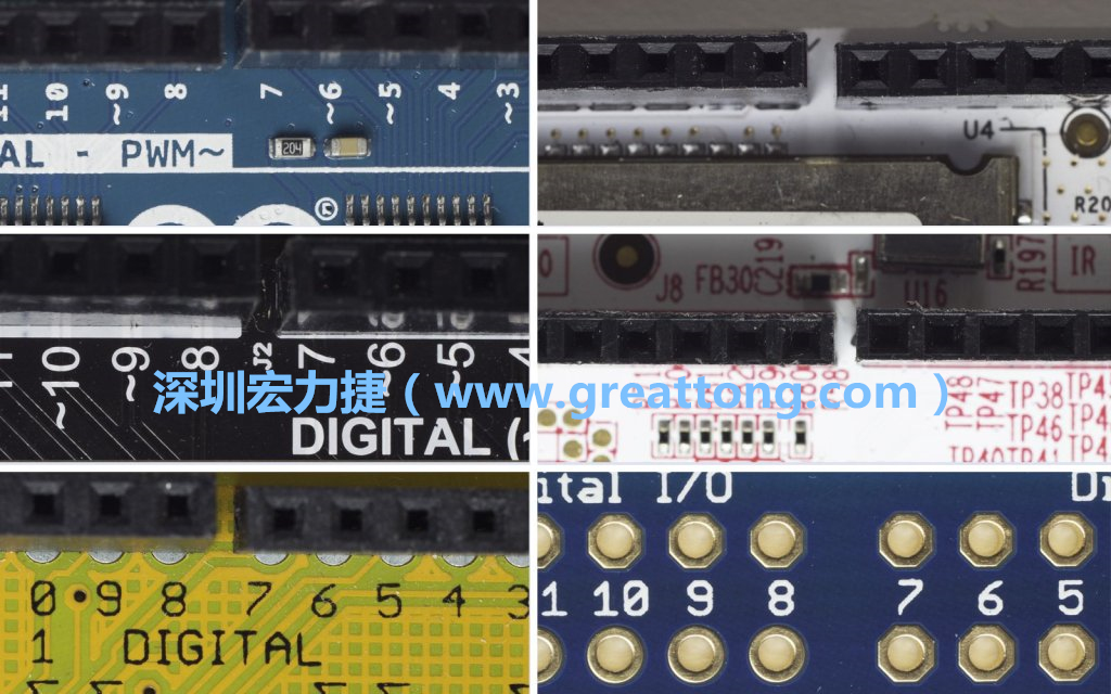 各種不同尺寸的Arduino上第7、8腳位的間距。