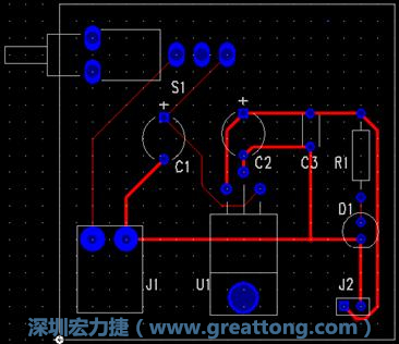 圖4 使用單面板做人工布線(xiàn)