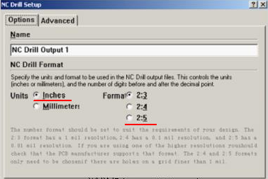 將格式改為“Inches 2：5”（ 以確保資料精度，反之孔與線路有偏移現(xiàn)象；）點(diǎn)OK完成鉆孔文件轉(zhuǎn)換
